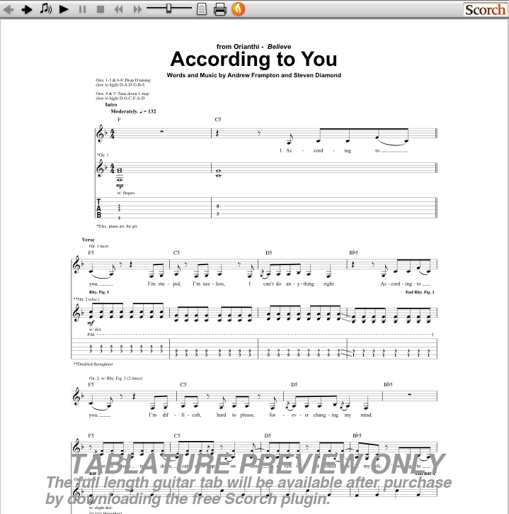 According To You Guitar Tab