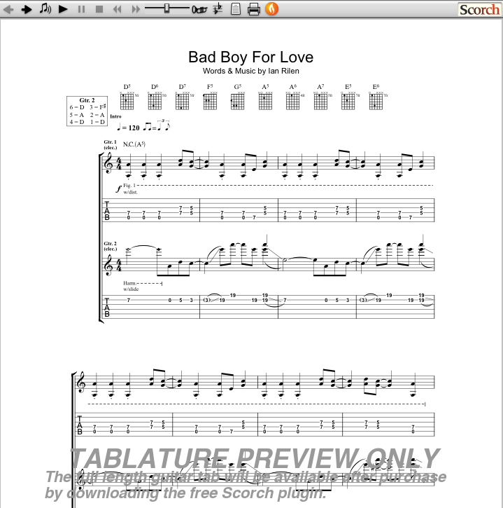 rose tattoo bad boy for love. Bad Boy For Love Guitar Tab