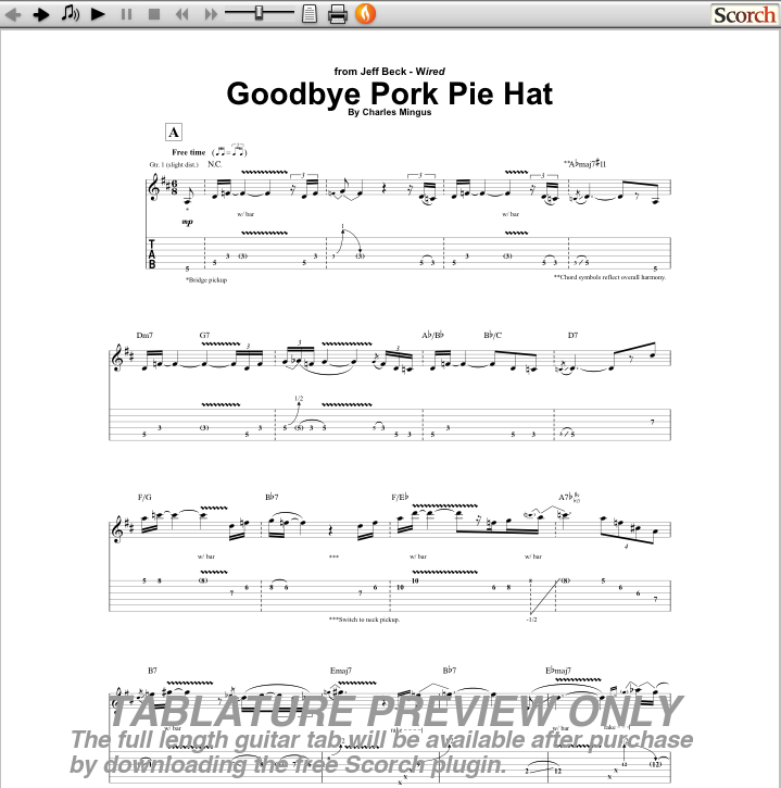 pork pie hat. Goodbye Pork Pie Hat Guitar