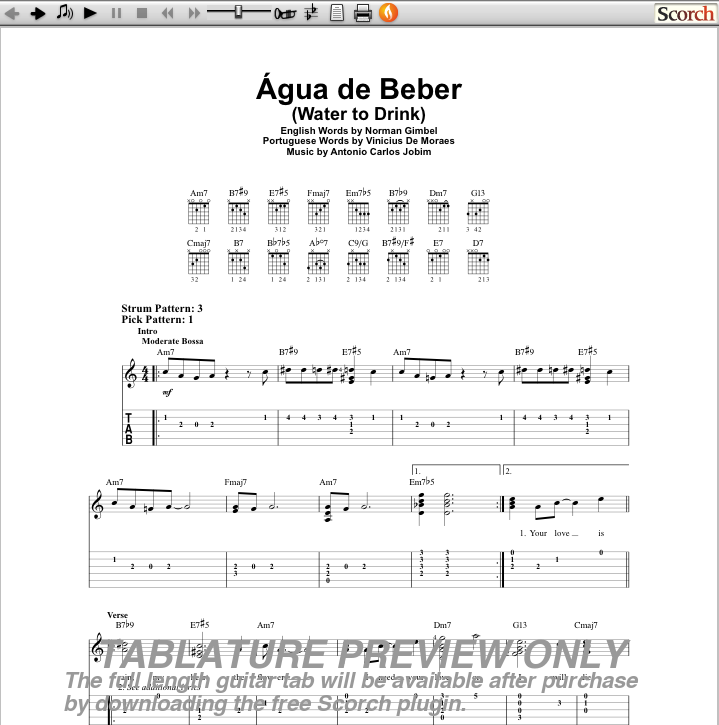 jobim guitar tab free