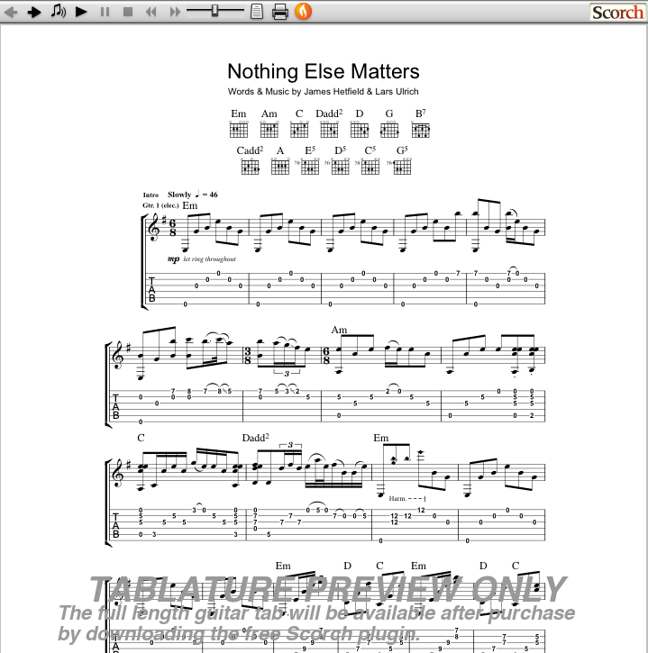 Metallica nothing else tabs