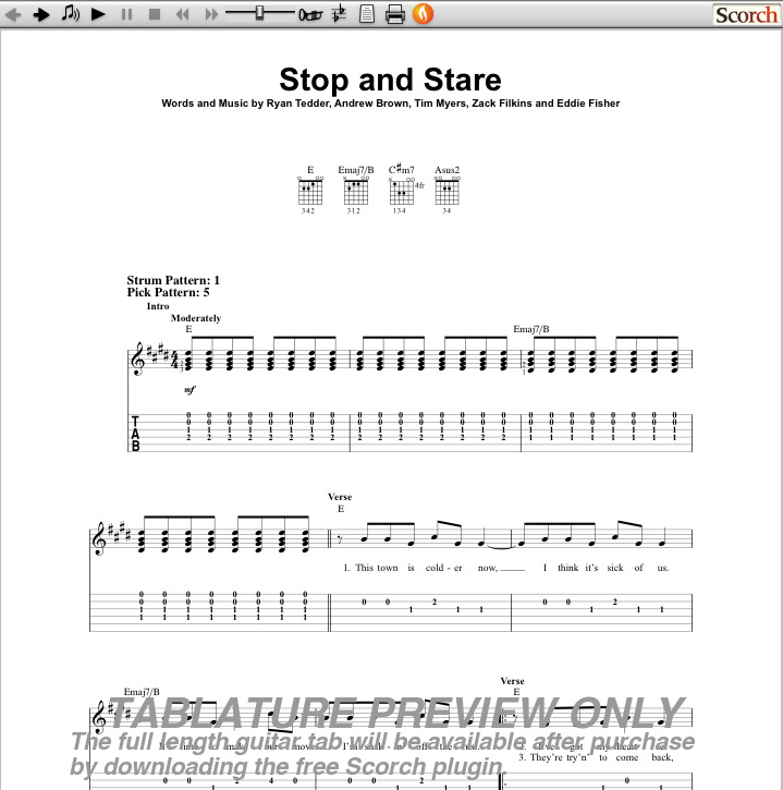 stop and stare chords
