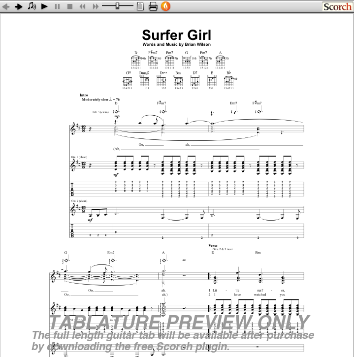 beach boys surfer girl. Surfer Girl Guitar Tab Preview